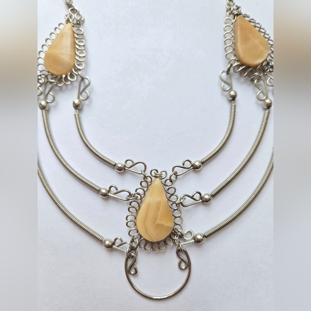 Vintage Artisan Peruvian Necklace Intricate Wirework & Stones Tribal